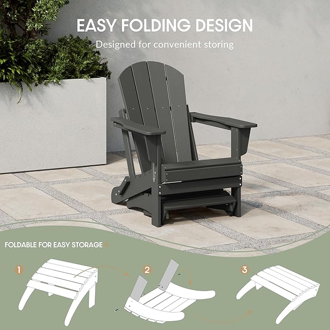 WestinTrends Outdoor Ottoman, Patio Adirondack Ottoman Foot Rest, All Weather Poly Lumber Folding Foot Stool for Adirondack Chair, Widely Used for Outside Porch Pool Lawn Backyard, Gray