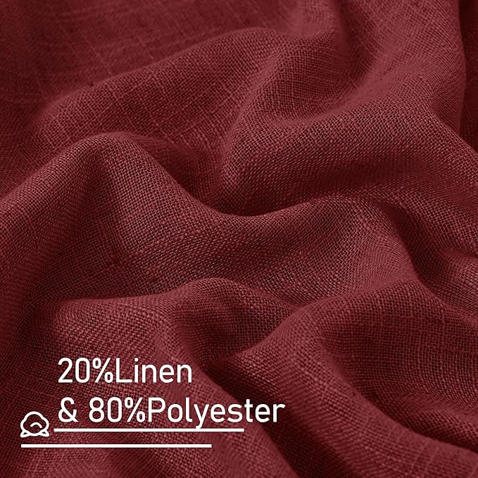 LAMIT Burgundy Red Sheer Linen Curtains 84 inch Length, Light Filtering Semi Sheer Panels Linen Textured Bronze Grommet Christmas Drapes for Living Room/Bedroom, 2 Panels, 52 x 84 Inch