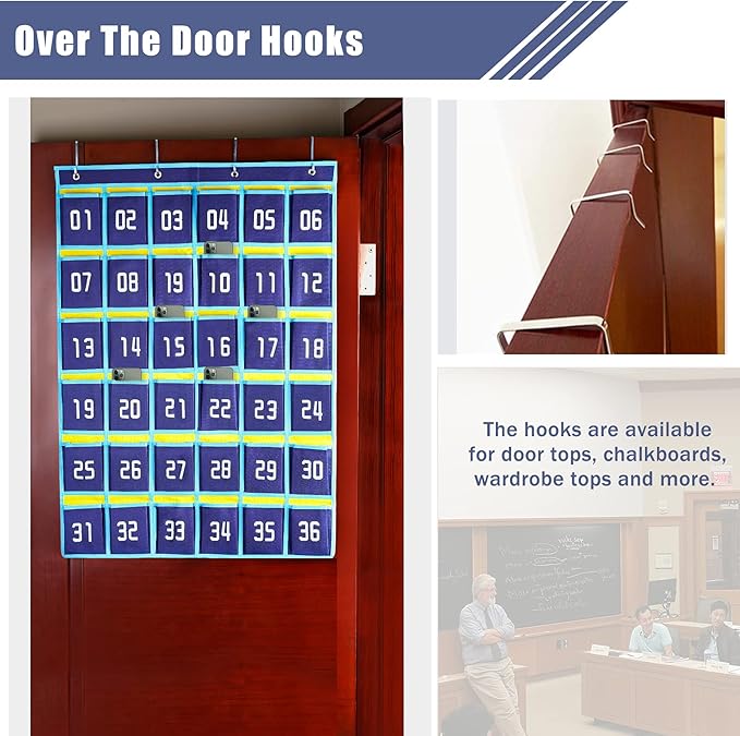 Loghot Classroom Accessories Closet Pocket Chart for Cell Phones Holder Wall Door Hanging Organizer (36 Pockets Blue 2Pc)