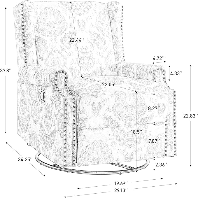 UIXE Swivel Rocker Manual Recliner Chairs Set of 2, Wingback Swivel Glider Fabric Nursery Reclining Sofa Chair, High Back Upholstered Arm Chair for Living Room Bedroom - Beige Floral