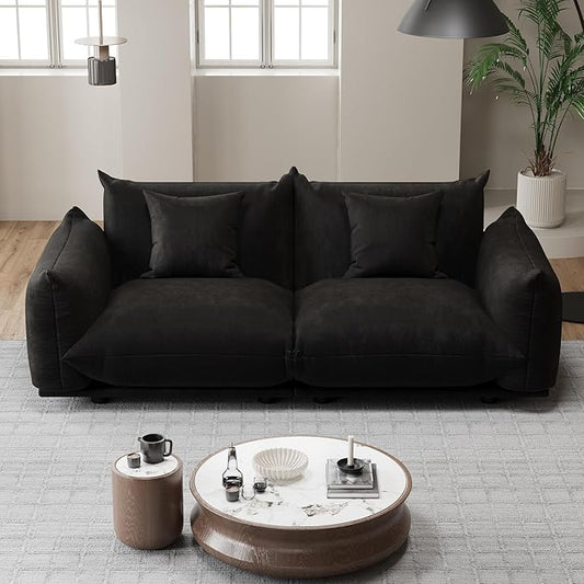 Modern Minimalist Chenille Modular Sectional Sofa, Oversized Couch and Loveseat Set with Thick Cushions, Upholstered Sofa for Small Spaces, Living Room, Bedroom, Office, Apartment(Black,75" Loveseat)