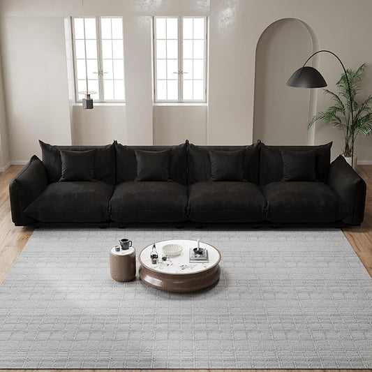 smilesun Modern Minimalist Chenille Modular Sectional Sofa, Oversized Couch and Loveseat Set with Thick Cushions, Upholstered Sofa for Living Room, Bedroom, Office, Apartment(Black,136" 4-Seater)
