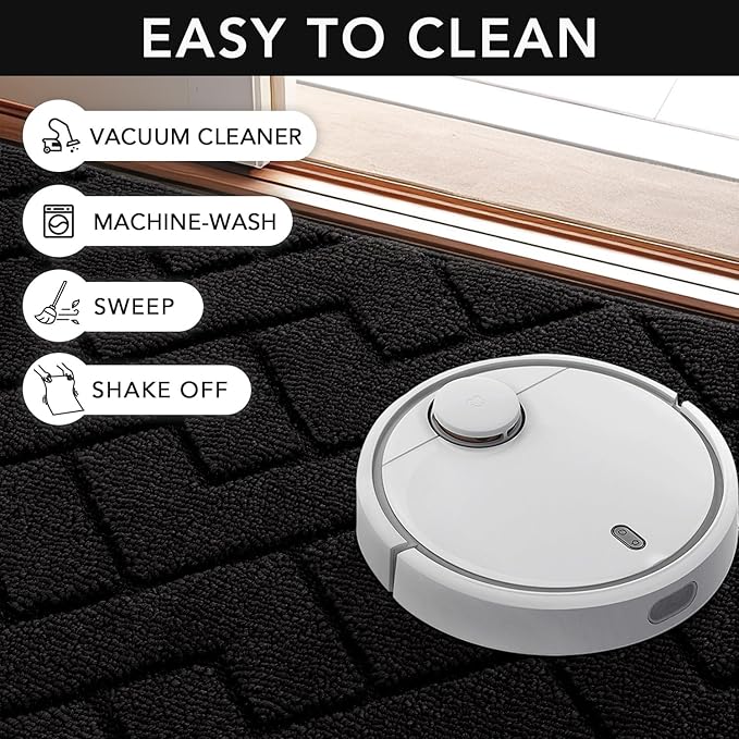 hicorfe Indoor Doormat,Front Back Door Mat TPR Backing Non Slip Mats 20"x31.5" Absorbent Resist Dirt Entrance Doormat Inside Floor for Entryway Washable Low-Profile (Black)