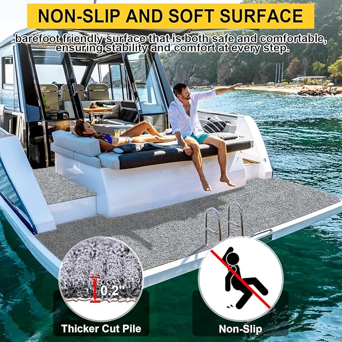 Marine Carpet,6 FT x 23 FT Smoke Gray Indoor Outdoor Carpet 0.2" Thick Boat Carpet with Water-Proof TPE Backing, Non-Slide Outdoor Marine Carpet Roll for Home, Patio, Porch, Deck