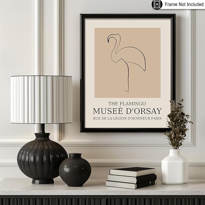 Poster Master Vintage Poster - Retro Minimalist Print - Gift for Artist, Housewarming - Flamingo, Line Drawing, Sketch, Abstract - Wall Decor for Living Room, Bedroom, 18x24 Unframed Wall Art