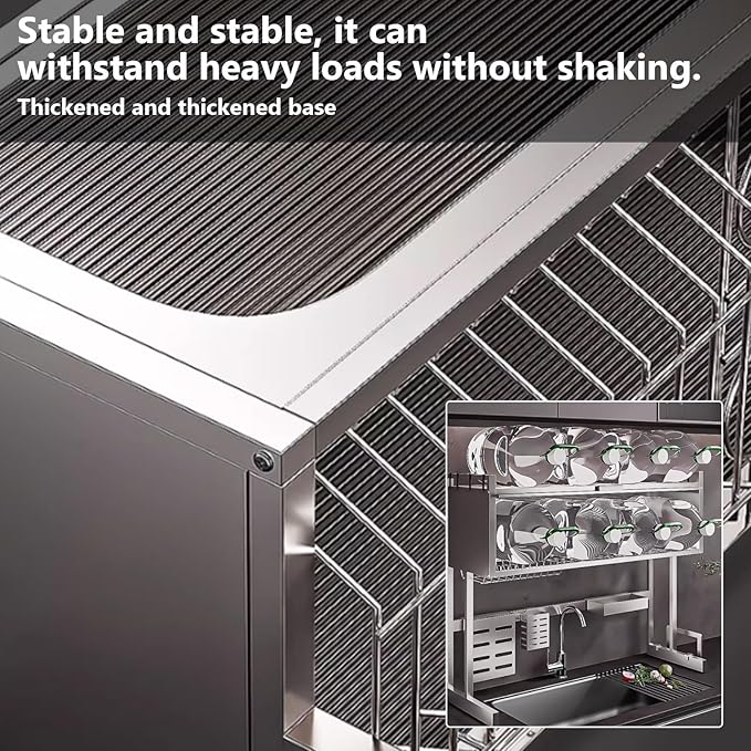 Home Furnishing Dish Rack Over Sink Stainless Steel Over The Sink Dish Drainer Drying Rack Space Kitchen Sink Rack Multifunctional countertop Dish Storage Rack Sink(Metallic,65cm/25.6in)