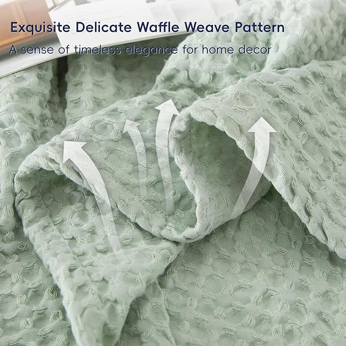 PHF Ultra Soft Waffle Weave Blanket King Size 104"x 90"- Washed Lightweight Breathable Cozy Woven Blanket for Bed - Aesthetic Decor for Couch Bedding Sofa Home Car - Sage Green/Mint Green