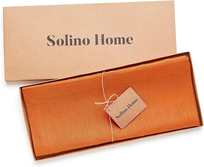 Solino Home Persimmon Orange Table Runner 144 Inches Long - 100% Pure Linen Extra Long Table Runner 14 x 144 Inch for Fall, Autumn, Halloween, Thanksgiving - Fete