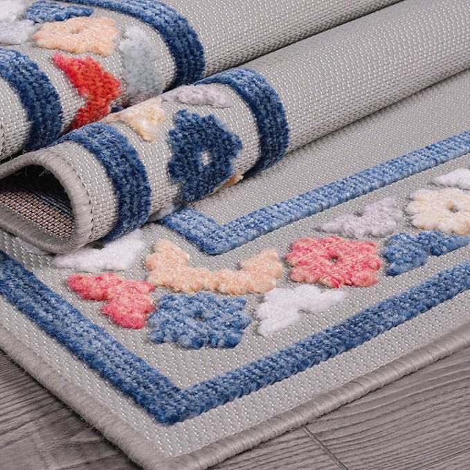 Beverly Rug Outdoor Rug 8x10 Modern Bordered Area Rugs for Indoor and Outdoor Patio Easy to Clean Non Shedding Living Room Porch Garden Washable Outside Carpet (8 x 10 Gray)