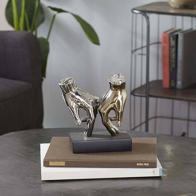 Deco 79 Polystone Hands Decorative Sculpture Home Decor Statue, Accent Figurine 7" x 4" x 8", Silver