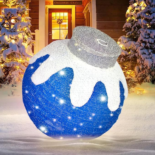 BRIGHTDECK Outdoor Christmas Ornaments, Lighted Pop-Up Outdoor Holiday Ball Decoration with 80 LED Lights, 8 Light Modes, Lighted Collapsible Holiday Decorations for Yard, Home (Blue)