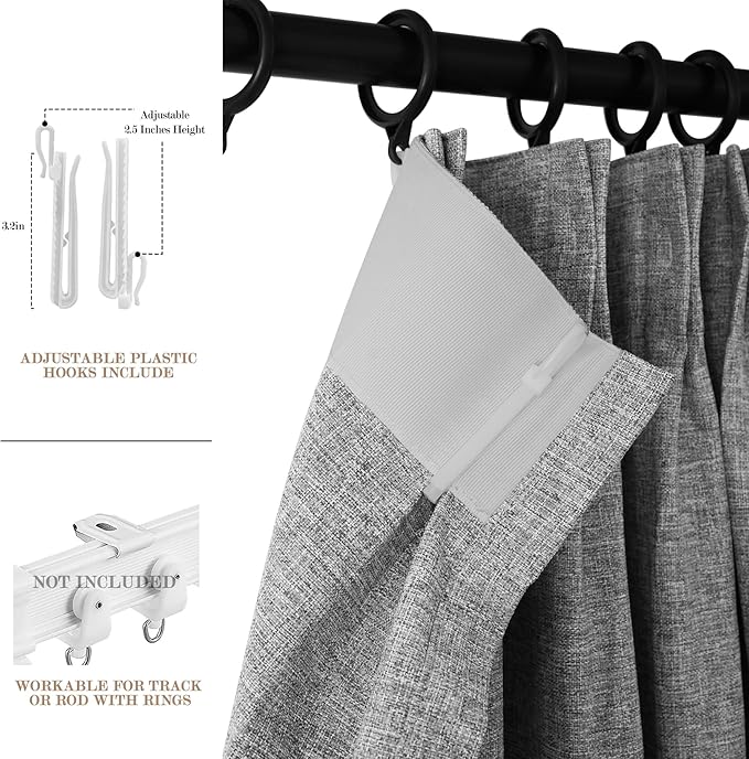 Full Blackout Privacy Curtains, 240 Inch Extra Wide Linen Blend Drapes, Pinch Pleat Window Drapery for Room Divider Storage/Space Room Separation, 1 Panel, W 240" x L 102", Light Grey