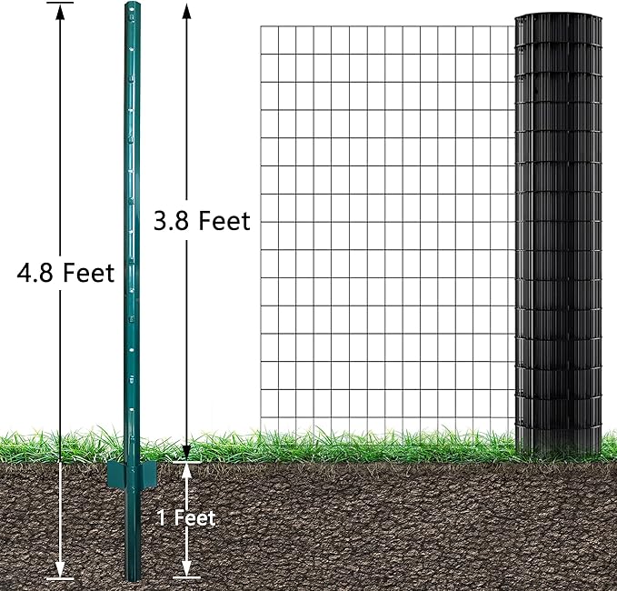 ARIFARO Fence Posts 4.8 Feet Sturdy Duty Metal Fencing Poles, Pack of 10, No Dig Garden U Post for Wire Fencing Steel Post for Yard, Outdoor Wire