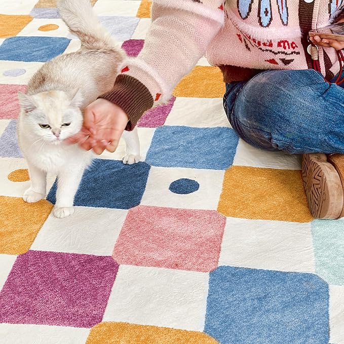 jinchan Kids Rug for Nursery 6ft Radius Corner Washable Area Rug Modern Colorful Quarter Circle Rug Soft Non-Slip Carpet for Bedroom Playroom Daycare Reading Nook Kitchen Classroom Berries on Cream