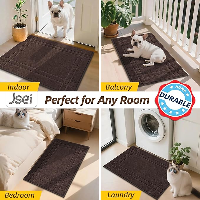 JSEI Entryway Rugs Doormat 32"x48", Non-Slip Dirt Trapper Door Mats Indoor, Washable Absorbent and Stain Resist Welcome Floor Mat for Front Door, Dog Door Mat, Muddy Wet Shoes & Paws, Brown