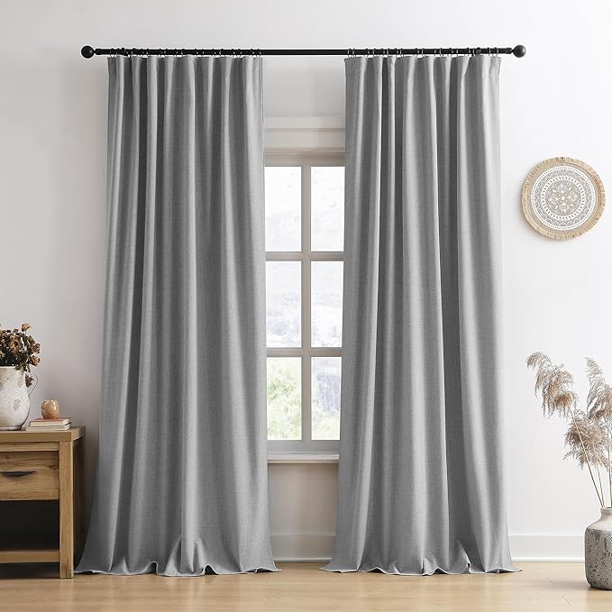 RAIN CITY Grey Blackout Curtains&Drapes 126 Inch Long, Back Tab Pinch Pleated Look Draperies with Hooks Thermal Curtains for High Living Room Sliding Door 50 Wide Set of 2