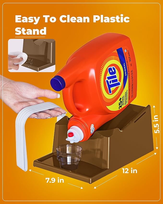 TidyFriend Laundry Detergent Holder Stand Organizer with Drip Tray, 2 Pack Laundry Soap Holder with Non-Slip Rubber Feet for Washing Space Organization, Angled Downward Slope for Easy Pouring (Brown)