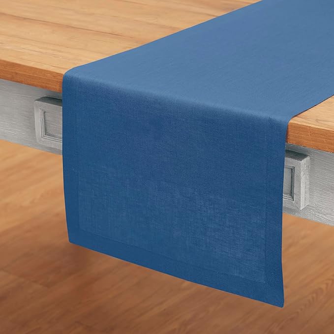 Solino Home Linen Table Runner 108 Inches Long - 100% Pure Linen Indigo Blue Dining Table Runner 14 x 108 Inch for Fall, Autumn, Thanksgiving - Fete