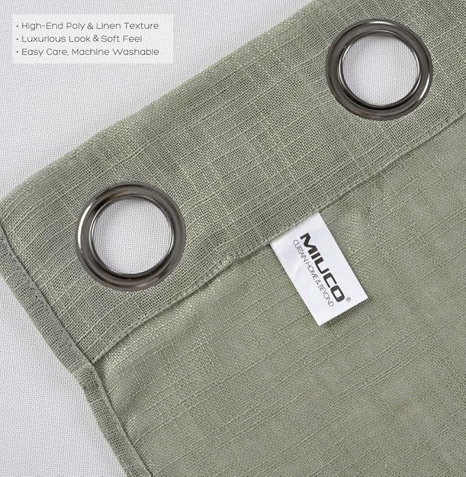 MIUCO Semi Sheer Curtains Poly Linen Textured Solid Grommet Curtains 63 Inches Long for Kitchen 2 Panels (2 x 37 Wide x 63" Long) Sage