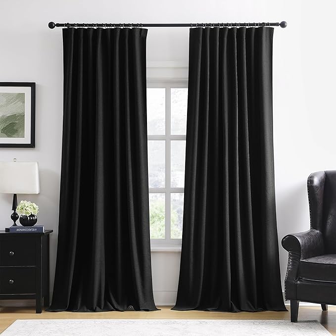 RAIN CITY Black Blackout Curtains 50 x 108-inches Long 9 ft Tall 2 Panels,100 Inch Wide Total Modern Farmouse Thermal Insulated Energy Saving Window Drapery for Living Room