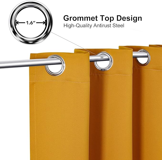 ChrisDowa Grommet Room Darkening Curtains for Bedroom and Living Room - 2 Panels Set Thermal Insulated Blackout Curtains (Mustard Yellow, 52W x 63L)