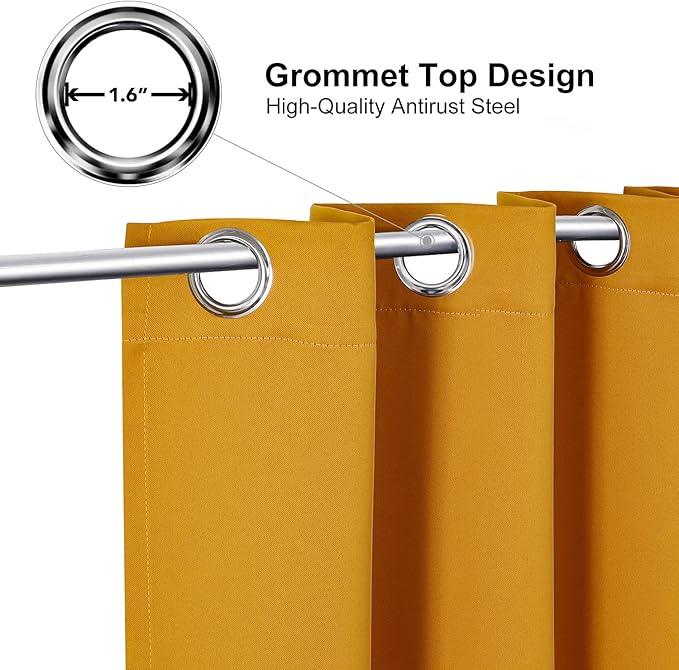 ChrisDowa Grommet Room Darkening Curtains for Bedroom and Living Room - 2 Panels Set Thermal Insulated Blackout Curtains (Mustard Yellow, 52W x 54L)