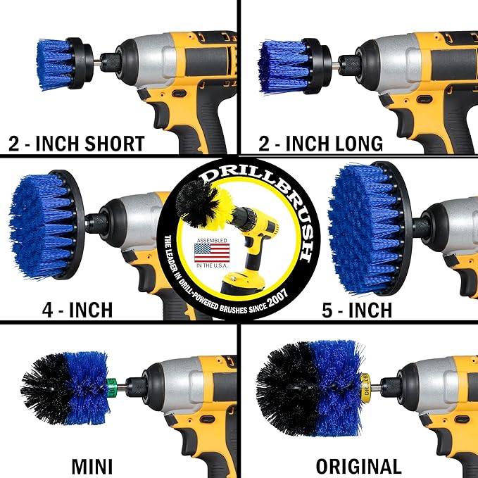 Pool Accessories - Cleaning Supplies - Drill Brush - 5 Piece Spin Brush Pool Cleaning Kit - Pool Supplies - Slide - Deck Brush - Hot Tub - Spa - Pond Liner - Pool Brush - Carpet Cleaner