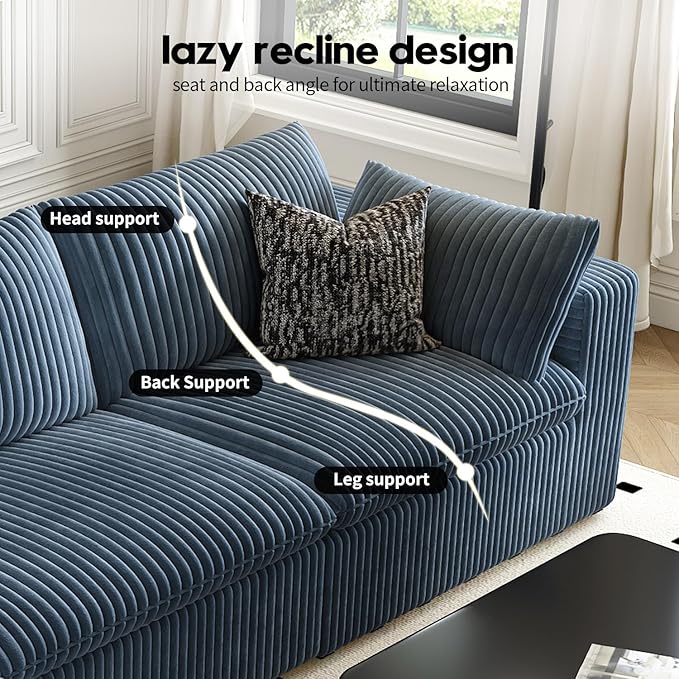 LoveSeat Cloud Couch Modular Sectional Sofa for Living Room,Modern Sofa with Deep Seat，2 Seater Boneless Couch with Ottoman,Comfy Upholstered Couches for Apartment, Studio, Office,Bedroom，Blue