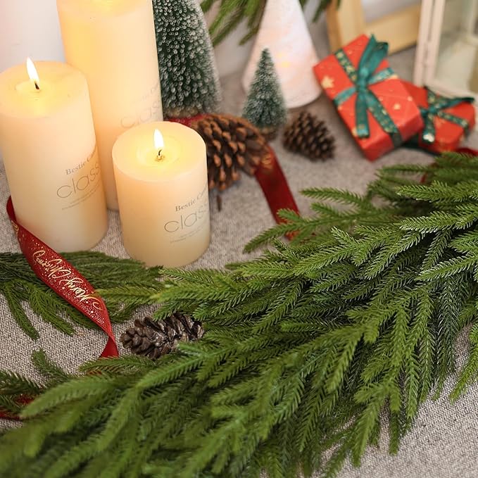 Artificial Norfolk Pine Garland - Faux Christmas Garland Fake Green Garland for Fireplace,Table, Stairs, Mantle, Window,Indoor Outdoor,Home,Holiday Decor (2 PCS,9 FT)