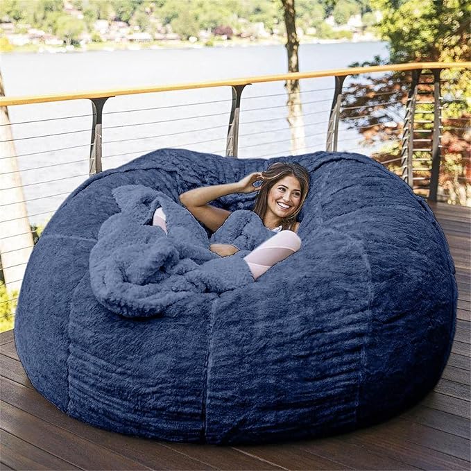 Big Huge Giant Bean Bag Chair for Adults, (No Filler) Bean Bag Chairs in Multiple Sizes and Colors Giant Foam-Filling Required- Machine Washable Covers, Double Stitched Seams (Blue,7FT)