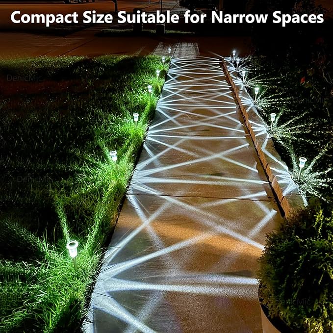 DenicMic Solar Lights Outdoor 10 Pack Waterproof 6000K Cold White LED Stainless Steel Stake for Pathway Yard Garden Driveway Solar Powered Outside Decor