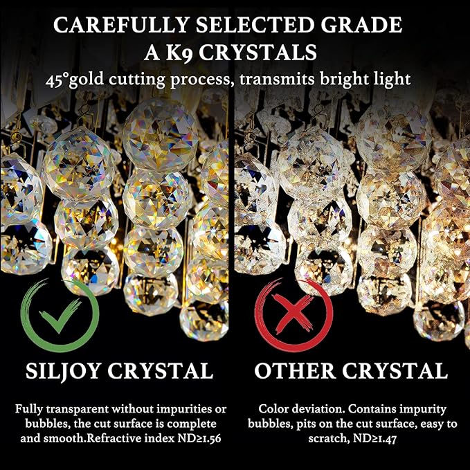 Siljoy Modern Rectangular Crystal Chandelier, 47" Rectangle Raindrop Hanging Ceiling Pendant Light Fixture Adjustable Height for Kitchen Island Dining Room, Polished Chrome Finish, L47 x W10 x H10