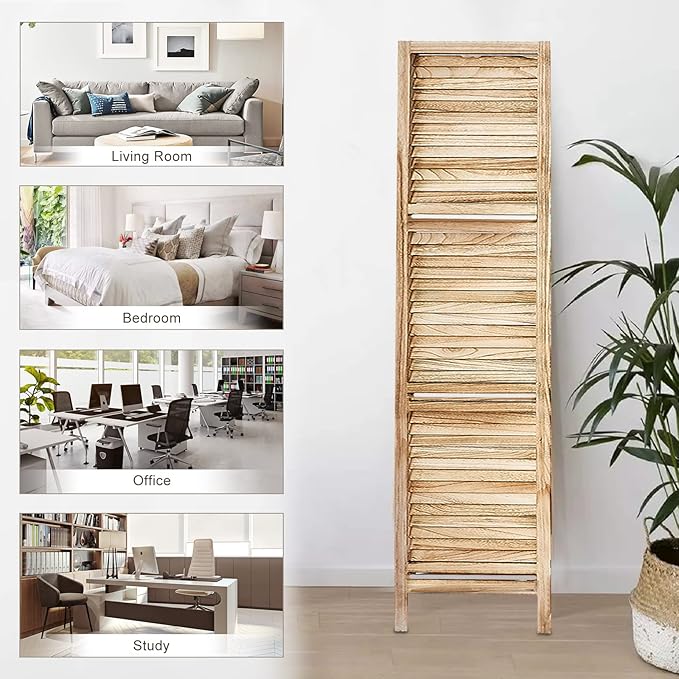 Room Divider with Shelves, Privacy Screen, Room Dividers and Folding Privacy Screens, 6 Panel Wood Temporary Wall Partition Separation Separator, Natural