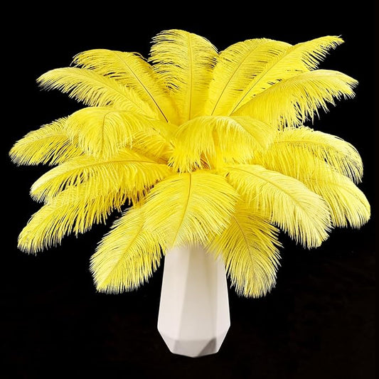 THARAHT Yellow Ostrich Feathers 12pcs Natural Bulk 10-12Inch 25cm-30cm for Crafts Wedding Party Centerpieces Halloween and Home Decoration Feathers