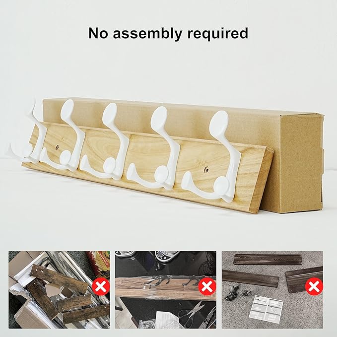 SKOLOO 24-Inch Natural Wood Coat Rack Wall Mount with 5 Triple Hooks - Ideal for Family Entrances, Classrooms, and Pet Supplies Storage - Perfect Coat Hooks for Wall