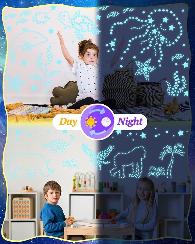 201 Pcs Glow in The Dark Stars Stickers for Ceiling, Toddler Stocking Stuffers Wall Room Decor Gifts, Luminous 3D Glowing Stars Easter Basket Stuffers for Kids Boys Girls