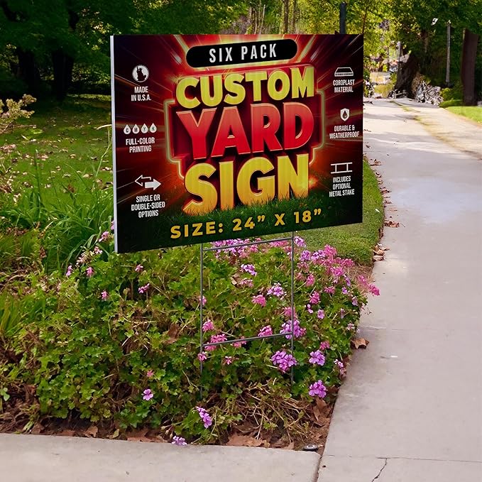 6 Pack 24"x18" Custom Yard Signs With or Without Stakes, Personalized Yard Signs for Outdoors, Customized Full Color Print Corrugated Signs for Business