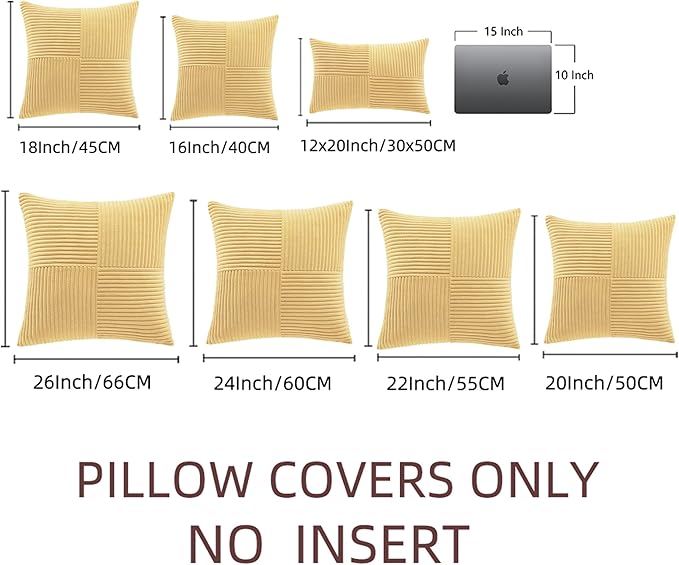 Fancy Homi 2 Packs Yellow Euro Decorative Throw Pillow Covers 26x26 Inch for Couch Bed Sofa, Rustic Farmhouse Boho Home Decor, Soft Corss Corduroy Patchwork Textured Square Cushion Case 66x66 cm