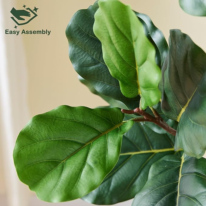Artificial Fiddle Leaf Fig Tree, 6FT Tall Faux Ficus Lyrata Fake Tree in White Pot, Artificial Tree Indoor Decor, Fiddle Leaf Fig Tree Fake Plant for Home Office Living Room Decoration Modern