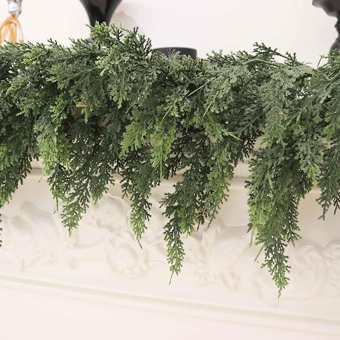2Pcs 9FT Christmas Cedar Garland Artificial Real Touch Thickness Realistic Greenery Pine Garland for Mantle Fireplace Outdoor Indoor Christmas Decorations