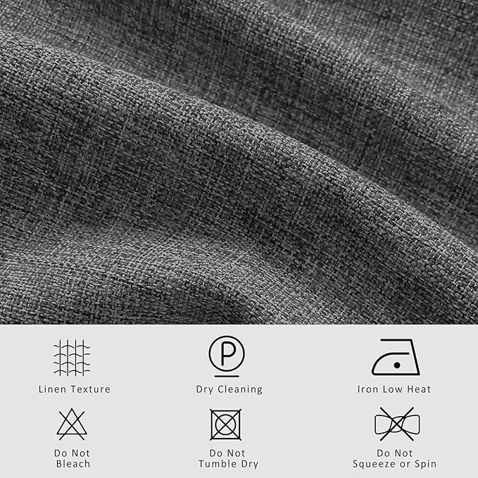 Macochico Natural Grey 100% Blackout Linen Curtains 96 Inches Long Pinch Pleated Curtains for Bedroom Living Room Nursery Farmhouse Insulated Sound Reducing Drapery with Tieback 84”Wx96”L 1 Panel