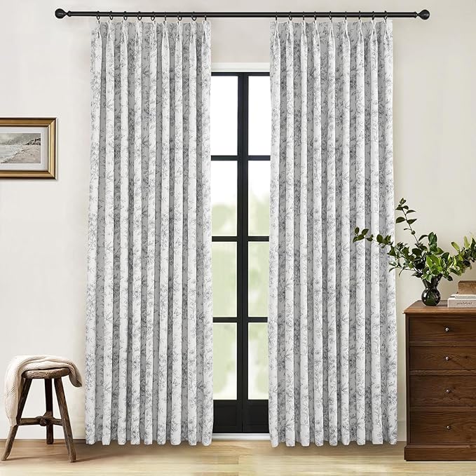 Pinch Pleated Vintage Floral Curtains - Room Darkening Drapes for Bedroom Living Room.2 Panels,100 Inches Wide 96 Inches Long