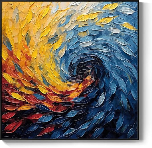 Framed Blue Modern Abstract Wall Art, Minimalist Large Canvas Paintings Artwork for Walls, Blue Yellow Art Prints Pictures for Living Room, Hallway, Bedroom, Office, Bathroom Wall Decor -24x24 Inch