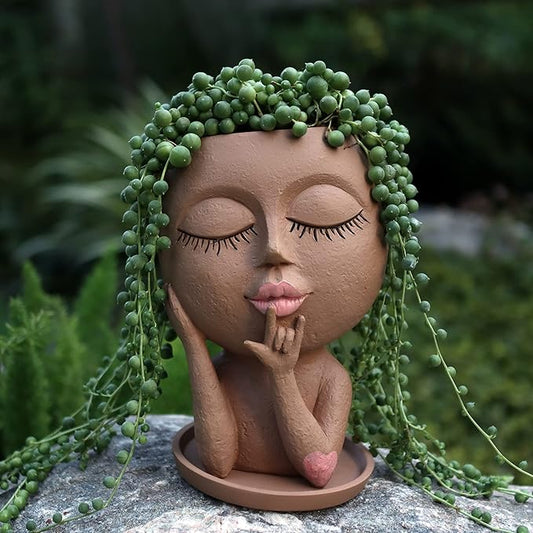 Face Flower Pots Head Planter, Cute Resin Planters for Indoor Outdoor Plants, Macetas para Plantas Funny Head Plant Pot
