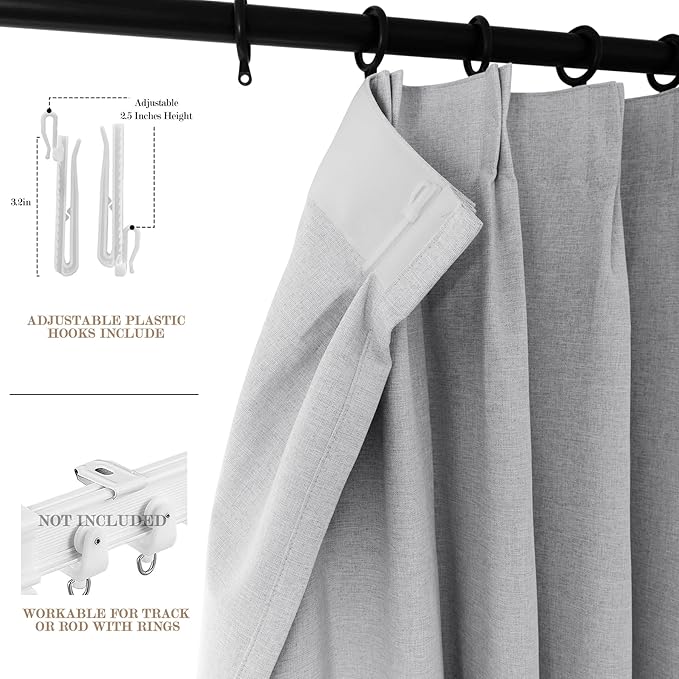 Full Blackout Privacy Curtains, 240 Inch Extra Wide Linen Blend Drapes, Pinch Pleat Window Drapery for Room Divider Storage/Space Room Separation, 1 Panel, W 240" x L 108", Silver Grey