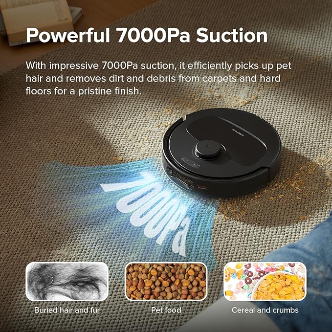 roborock Qrevo S Robot Vacuum and Mop, Self-Drying, Auto Mop Washing, 7000Pa Suction, Self-Emptying & Refilling, 10mm Auto Lifting, 200RPM Spinning Mops, Smart Obstacle Avoidance, Black
