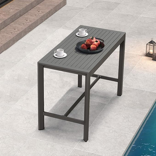 PURPLE LEAF 39.1'' Rectangle Outdoor Patio Counter Height Dining Table, Durable Aluminum Bar Height Pub Table for Counter Bar Stool, Water-Proof Tall Dining Table with Sturdy Legs, Grey