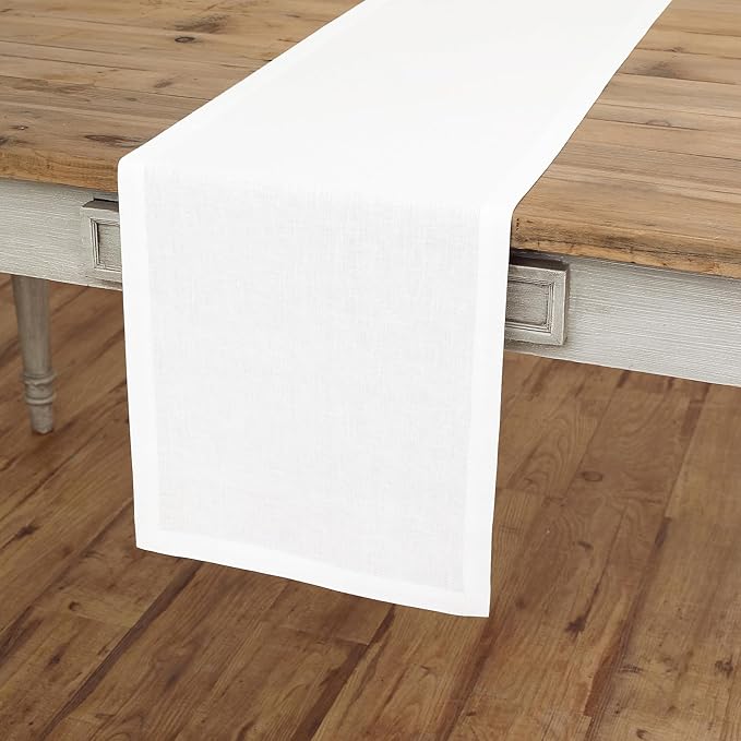 Solino Home Linen White Table Runner 48 Inches - 100% Pure Linen Small Table Runner 14 x 48 Inch Ideal for Dresser and Coffee Tables - Fall, Autumn, Halloween, Thanksgiving - Fete