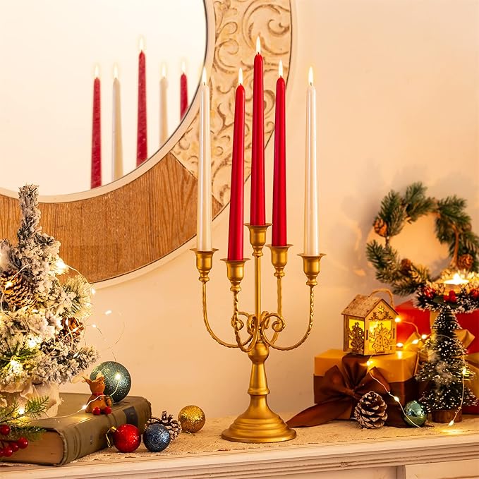 Sziqiqi Gold Candlestick Holder Candelabra - Taper Candle Holders for Wedding Centerpiece 5-Arms Candle Stick Stands for Candlelight Dinner Table Christmas Mantel Festivals
