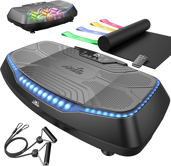 FLYBIRD 4D Vibration Plate 500 LBS Capacity, Oscillation, Linear, Pulsation Vibration Plate Exercise Machine, Triple Motors Vibration Plate for Bone Density Building & Lymphatic Drainage
